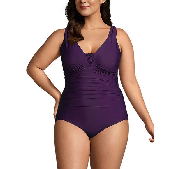 Lands End Purple Slendersuit Grecian Tummy Control One Piece Swimsuit Sz.20W - Picture 1 of 16